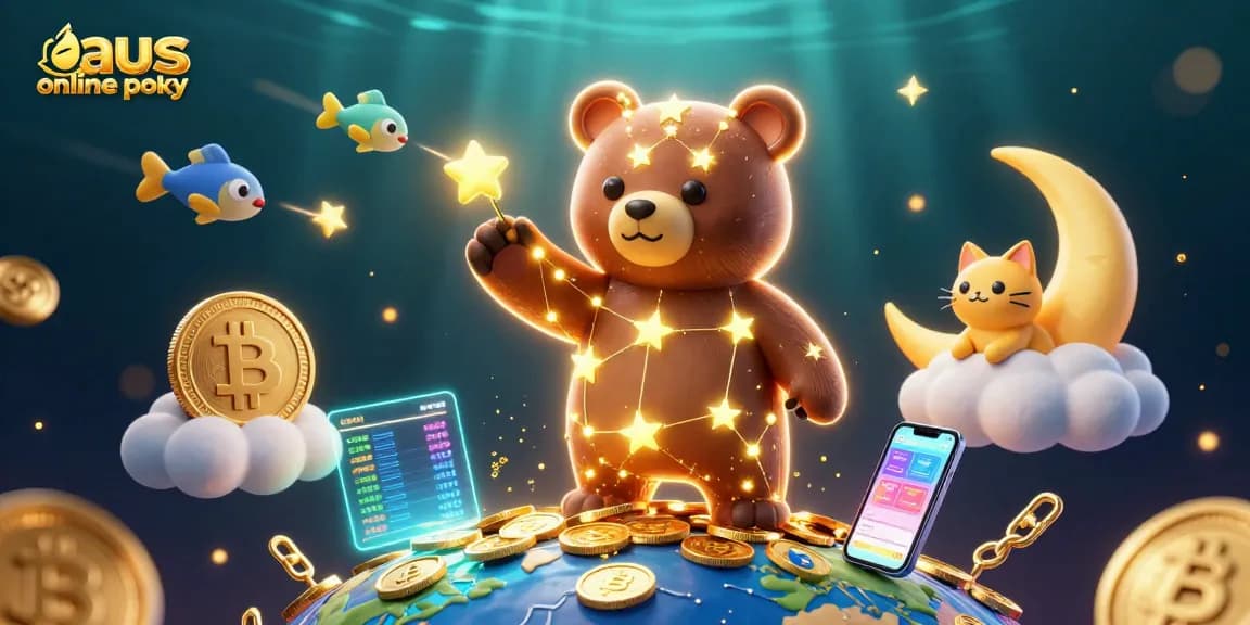 Spin to win with aus online pokies in this vibrant 3D casino illustration showcasing fun characters.