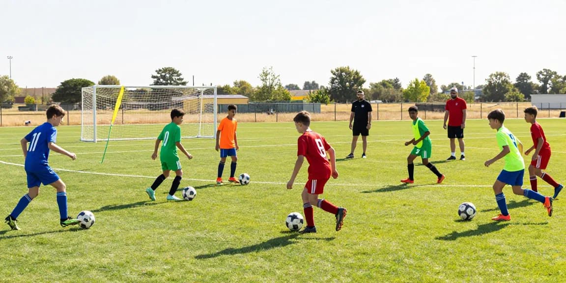 Junge Spieler trainieren mit hochwertigen Fußbällen, um ihr Spiel zu verbessern - Fußball bestellen für Champions.