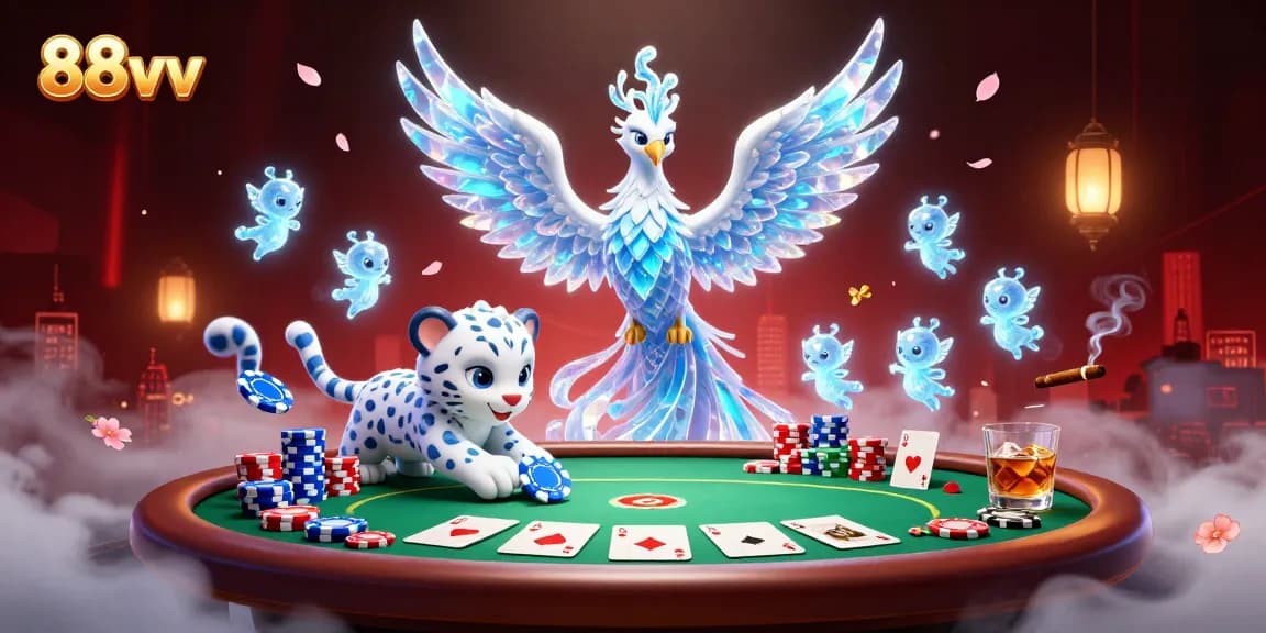 Experience the thrill of poker with 88vv's stunning gaming illustration featuring mystical characters.