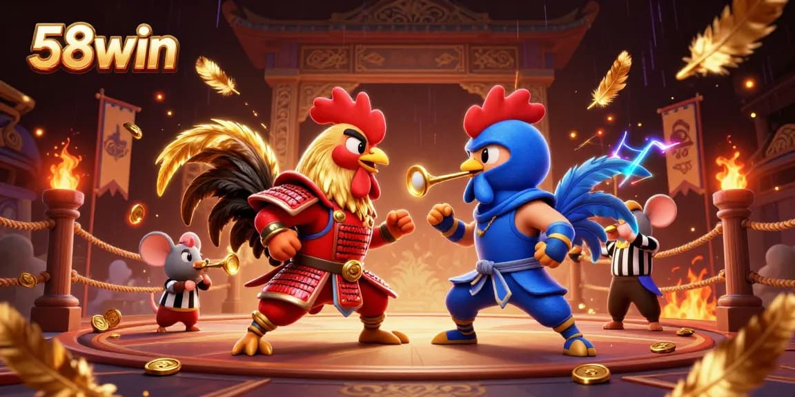 Bet on thrilling cockfighting at 58win with dynamic roosters amid golden action