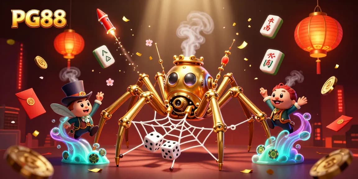 Engage in thrilling games at PG88, featuring dynamic 3D casino elements and vibrant neon lighting.