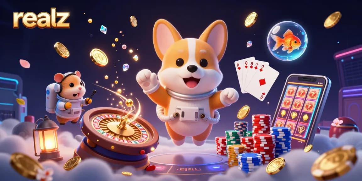 Experience thrilling gameplay at realz Casino with vibrant 3D characters and dynamic casino elements.