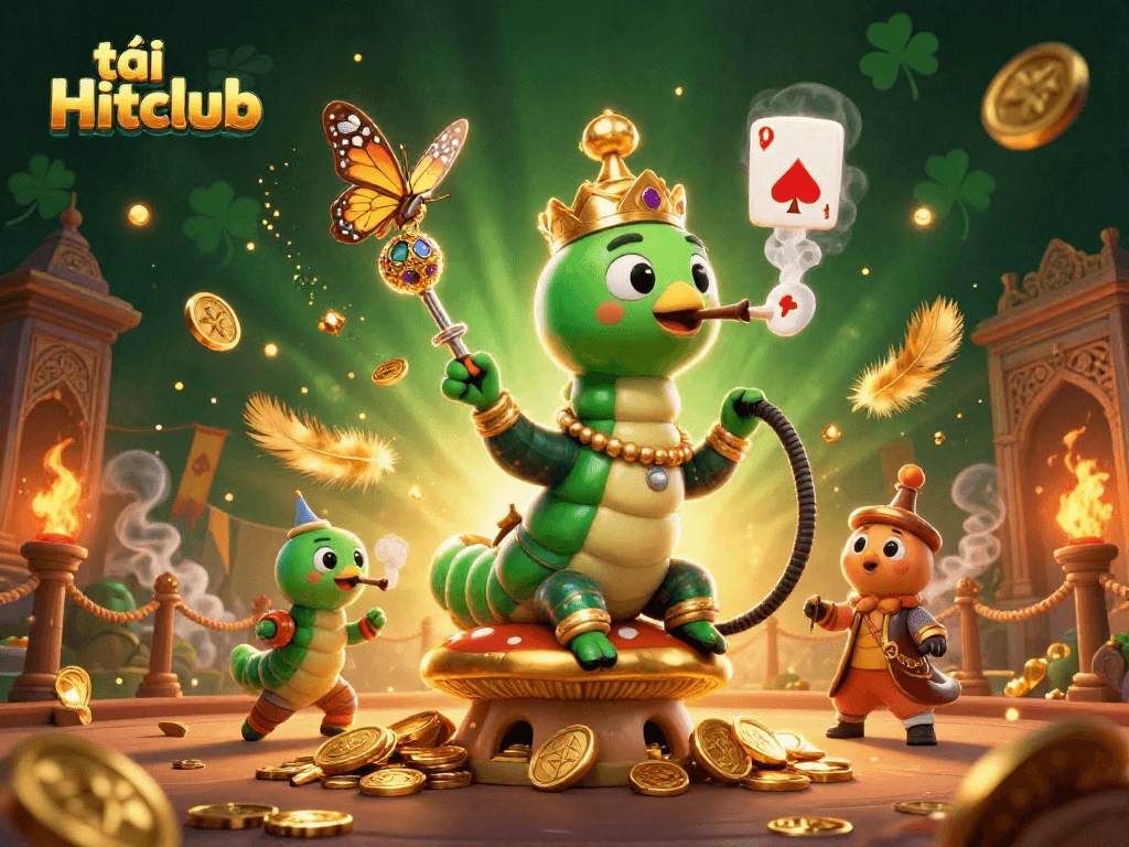 Engage in thrilling gameplay as you tải Hitclub, featuring a colorful, vibrant scene with unique characters and casino elements.