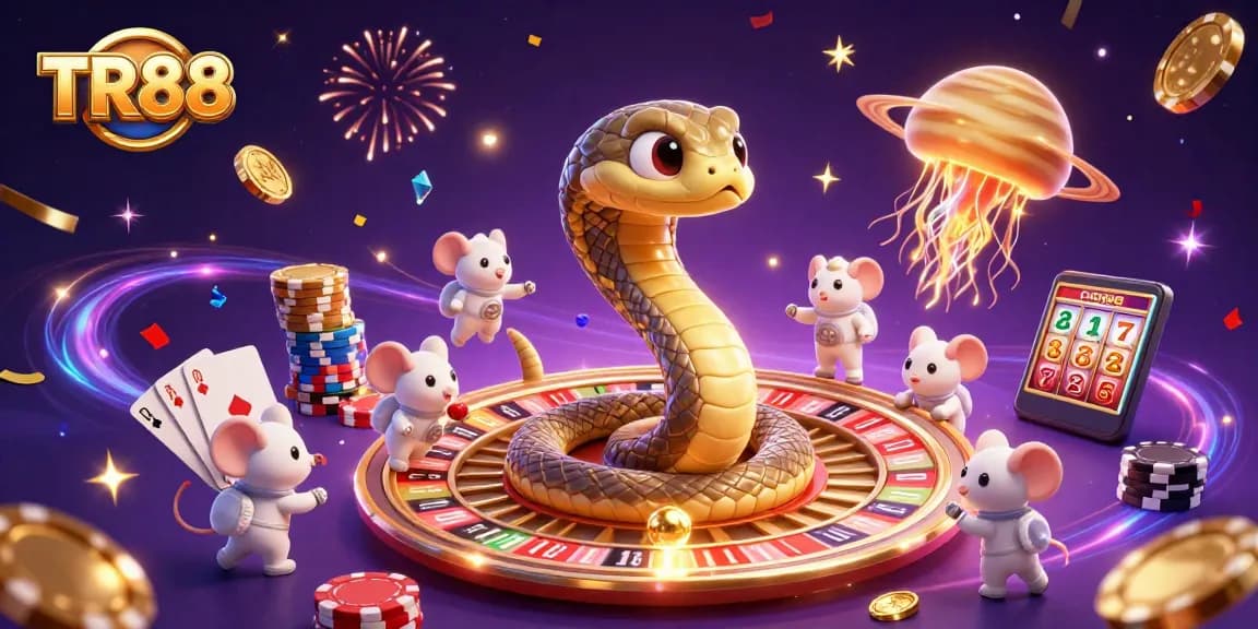 TR88 players are betting on a cosmic roulette wheel while celebrating wins with golden coins and confetti.