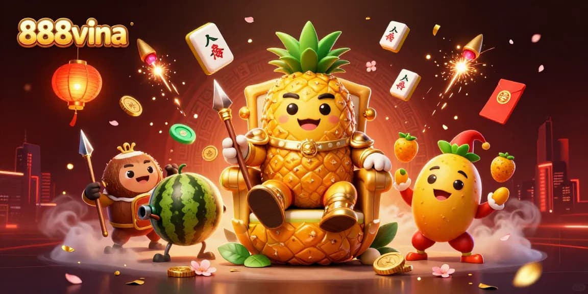 Experience the vibrant casino scene with 888vina as the golden pineapple king reigns over gameplay delights.