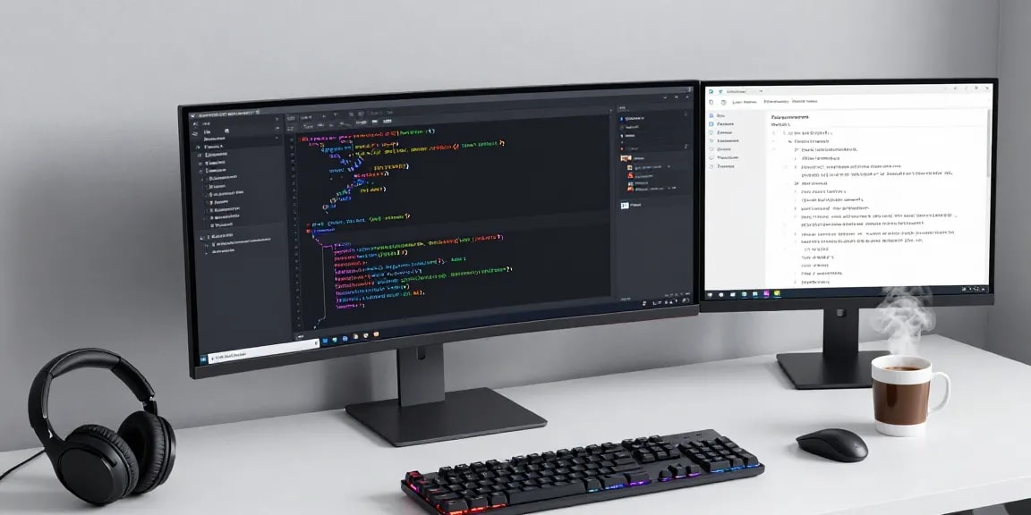 Gi8 software development workspace with coding interface and modern tech setup.