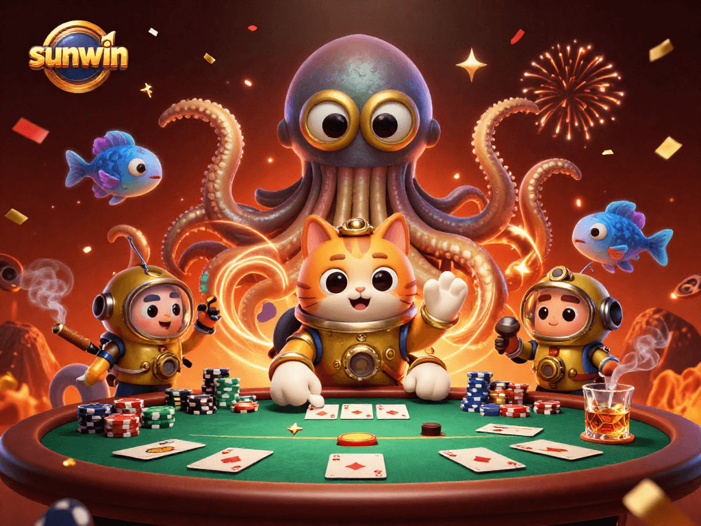Experience the thrill of betting with the kraken, poker chips, and vibrant celebration at sunwin.