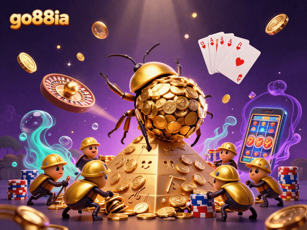 Spin and win with go88ia in a vibrant casino scene of golden coins and games!