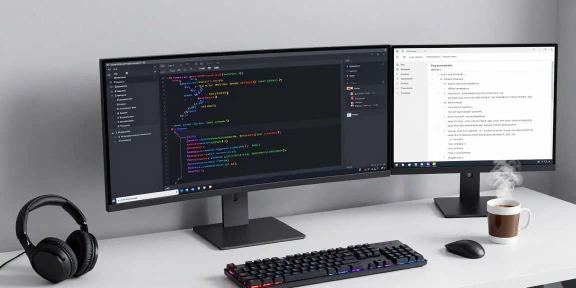 Gi8 software development workspace with coding interface and modern tech setup.