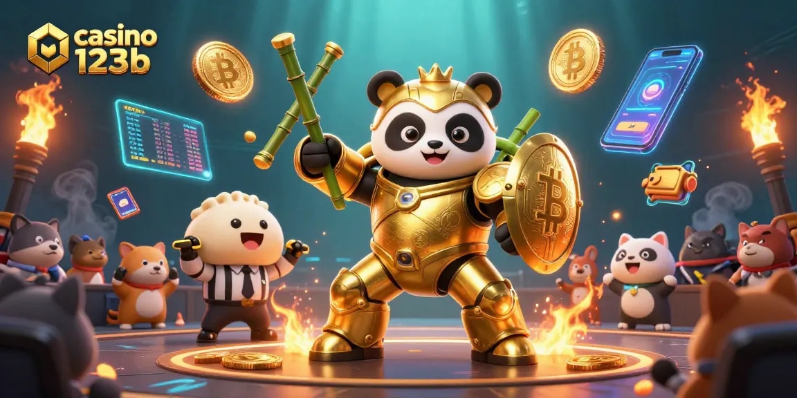Experience thrilling action at casino 123b with dynamic characters and glowing crypto elements.