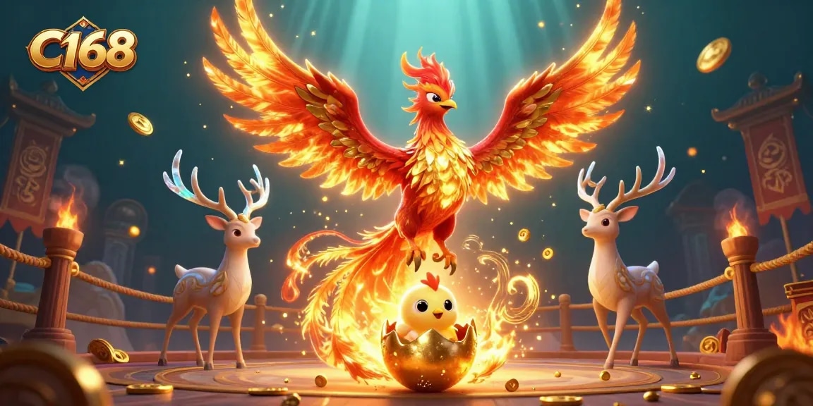 C168 players revel in a spectacular casino world with vibrant phoenix characters and rich gameplay elements.