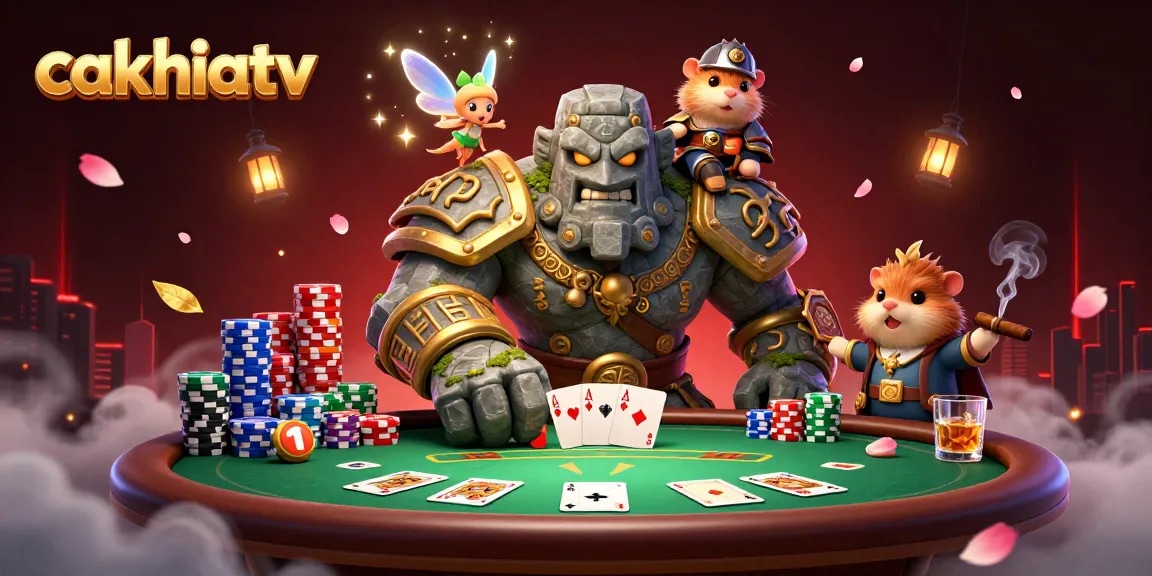 Cakhiatv elevates poker excitement with vibrant 3D scene featuring magical characters and rich game elements.