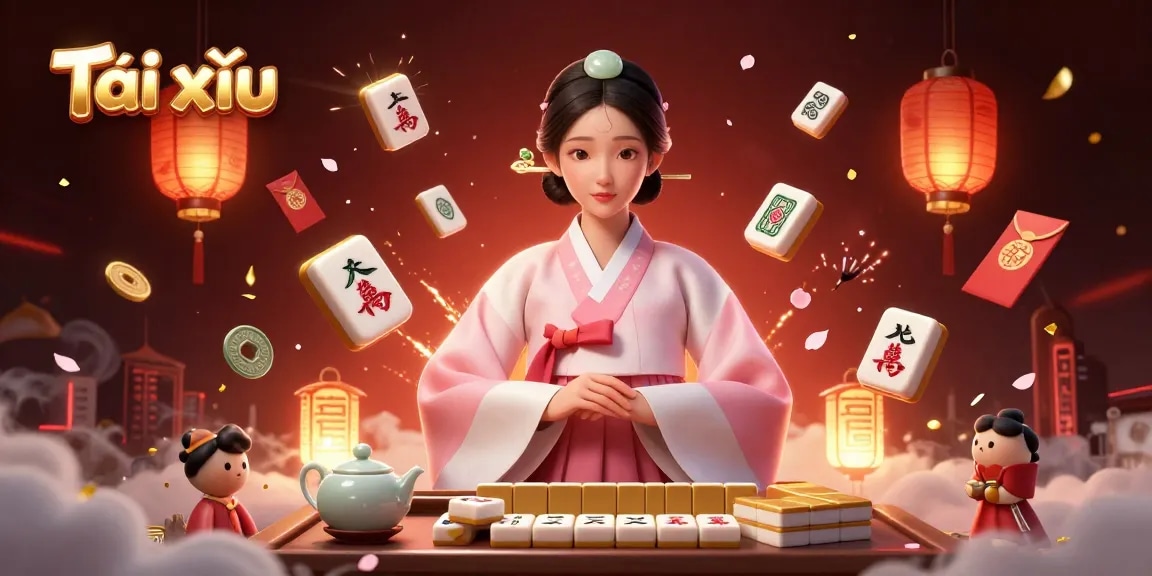 Engaging scene illustrating Tài xỉu betting with elegant Asian woman and vibrant casino elements.