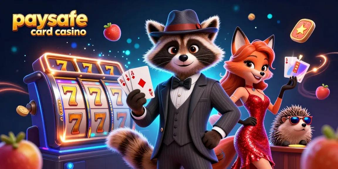 Erleben Sie die Aufregung in einem Paysafe Card Casino mit Charakteren in lebhafter 3D-Illustration, die Slot-Elemente und lebendige Details zeigen.
