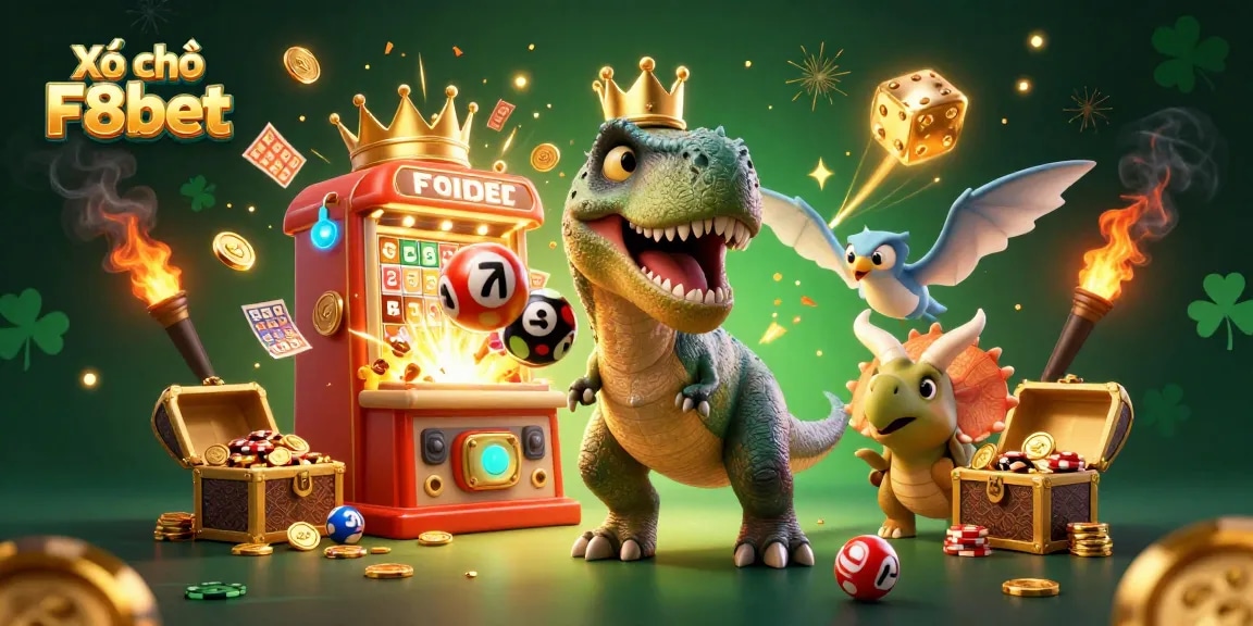 Xổ số F8bet players enjoy thrilling lottery games illustrated with vibrant characters and dynamic elements.