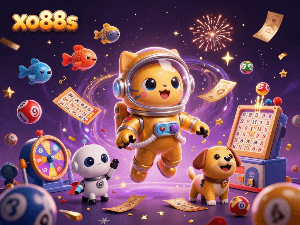 Experience thrilling wins with xo88s in an ultra-detailed casino illustration featuring games and prizes.