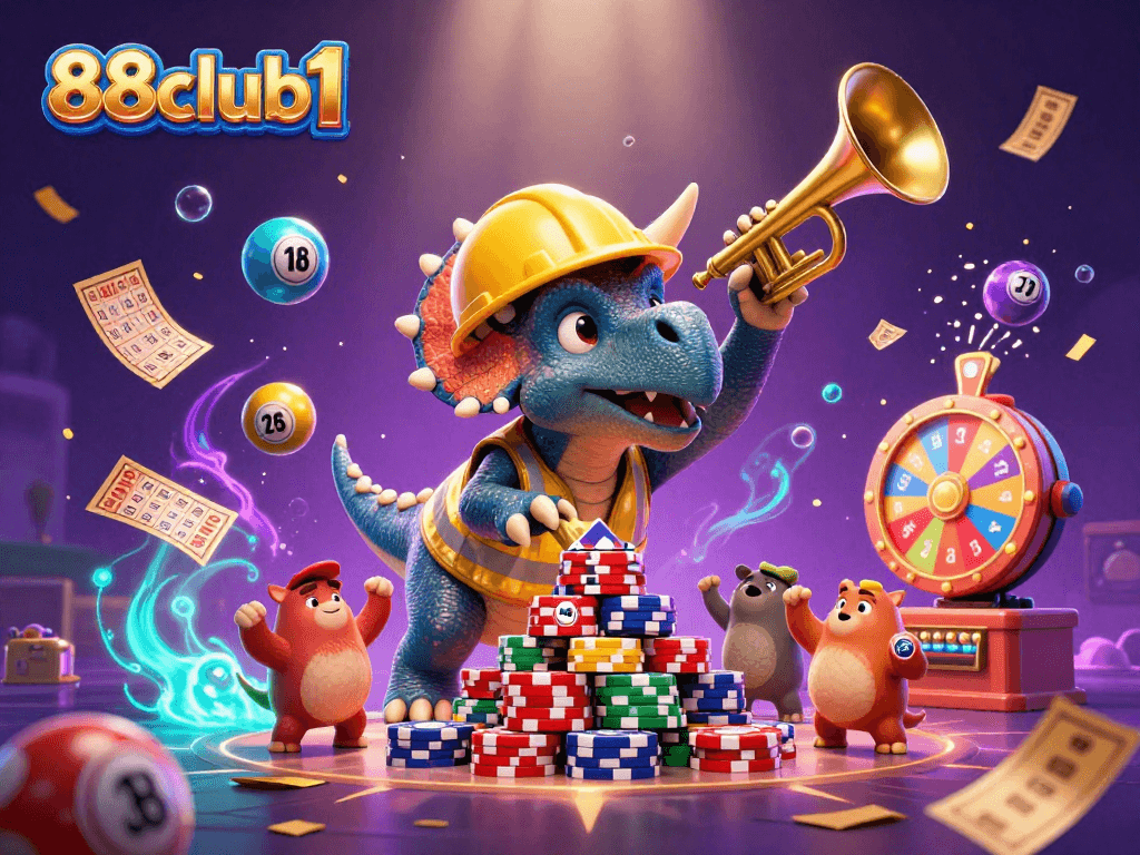 Engaging scene of 88club1 casino excitement with colorful elements and lively characters celebrating wins.