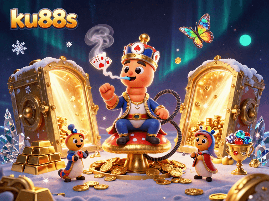 Engage with ku88s as a colorful, interactive illustration showcasing an element-rich casino adventure scene.