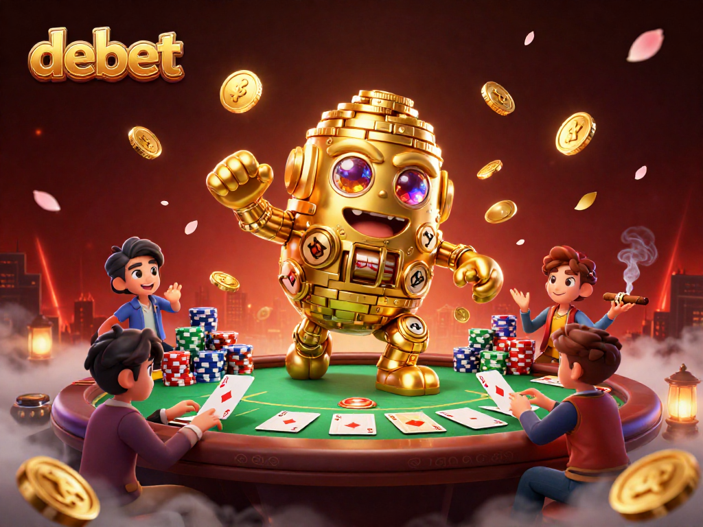 Experience debet's thrilling casino action with a golden golem and poker elements.