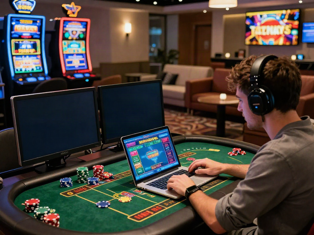 Intense gambling experience at Trang chủ Uk88 with players engaged in various online games.
