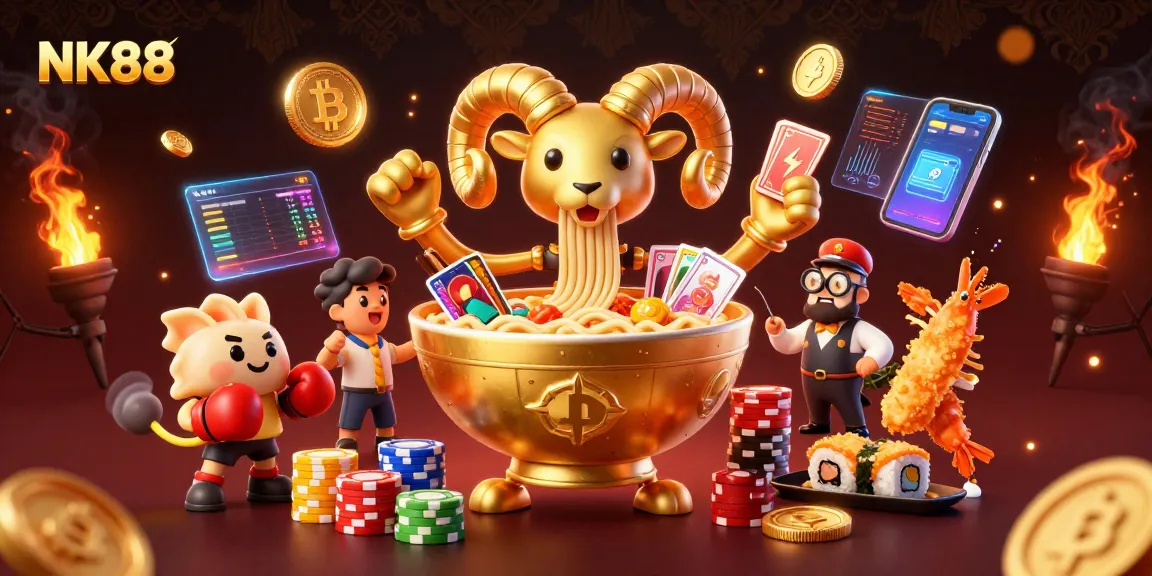 Engage with the dynamic NK88 gaming scene showcasing colorful characters and crypto coins.