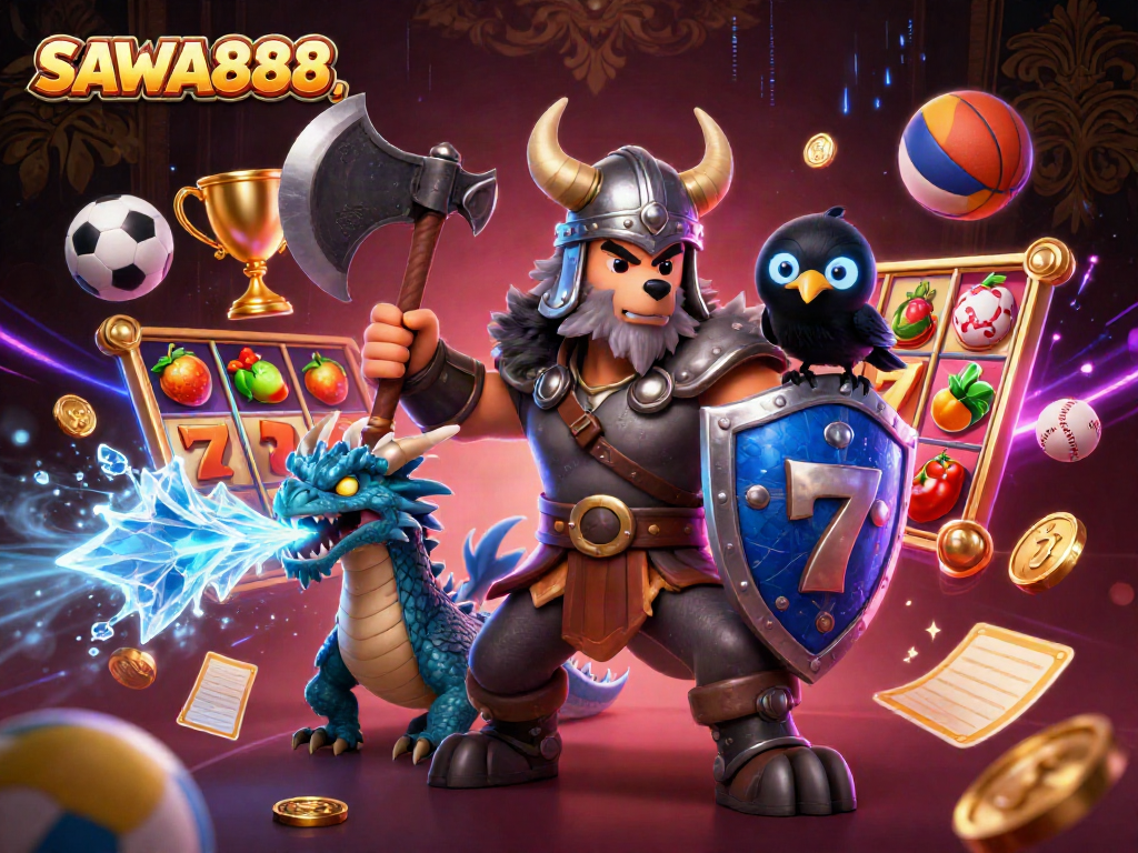 Experience the thrill of gaming with SAWA888, featuring dynamic characters and vibrant slot elements.
