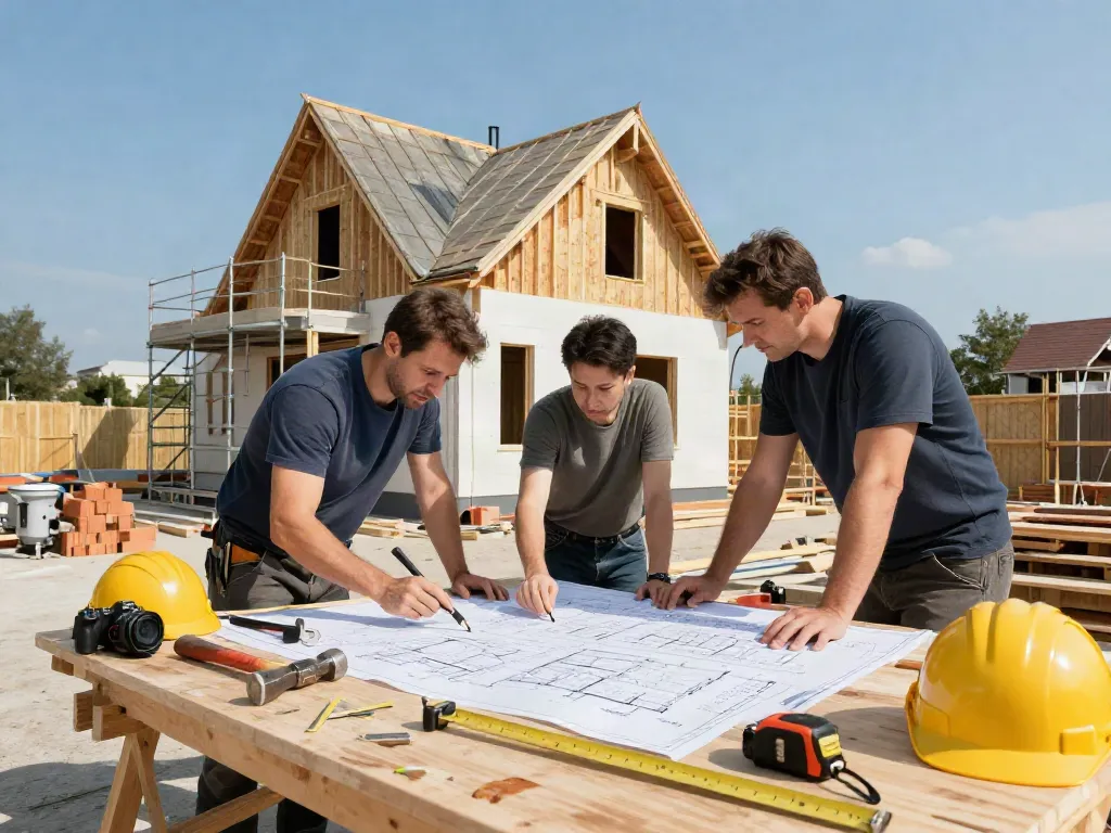 Haus Bauen Wien: Fachleute arbeiten an einem Bauprojekt in Wien.