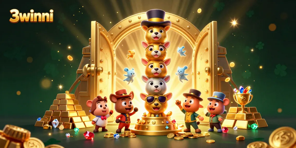 Engage with 3winni's thrilling online casino world featuring a vibrant 3D illustration of exciting game elements.