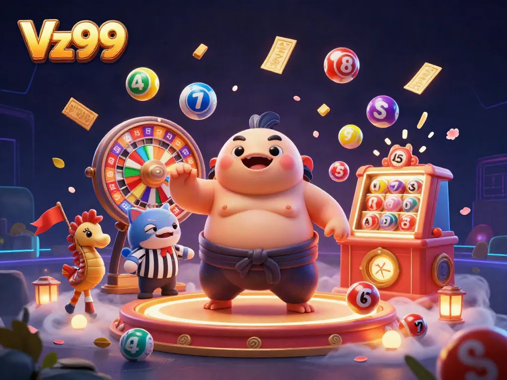 Experience thrilling gaming at Vz99 with a lively underwater arena, colorful lottery elements, and dynamic atmosphere.
