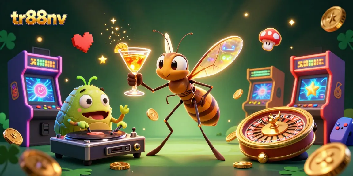 Experience vibrant casino excitement with tr88nv's creative gaming illustration featuring retro machines and unique characters.