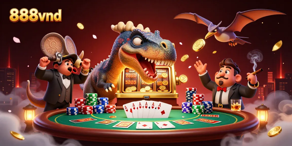 Experience the thrill of 888vnd as characters engage in a jackpot frenzy with dynamic casino elements.
