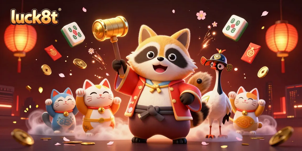 Engage in thrilling games with luck8t's vibrant 3D casino scene showcasing joyful characters and enchanting elements.