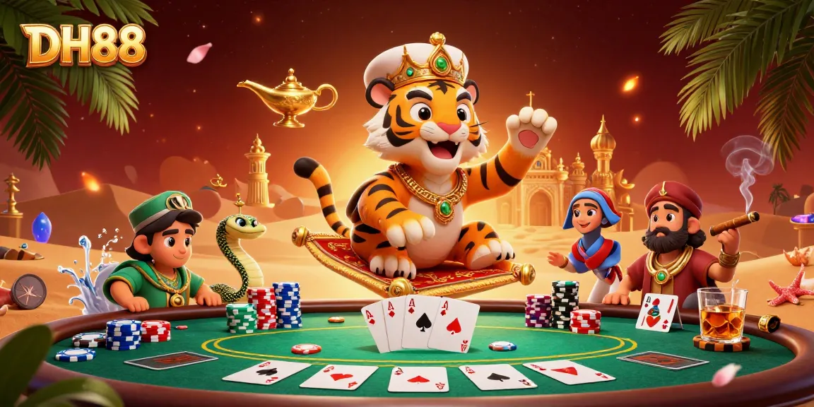 Experience the thrill of DH88 casino with vibrant characters and poker elements in a rich 3D scene.