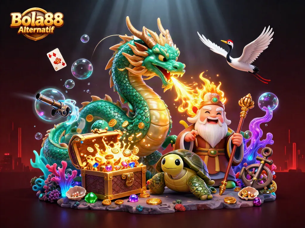 Experience winning with Bola88 Alternatif in this captivating casino-themed illustration.