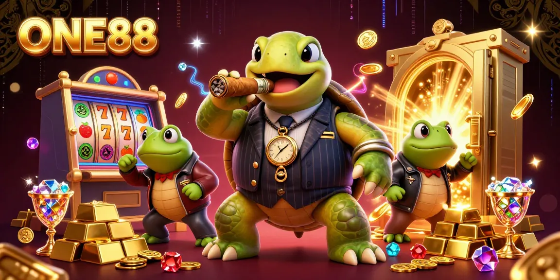 Experience the excitement of ONE88 with a vibrant casino illustration packed with winning elements and lively characters.