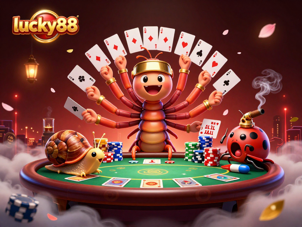 Experience thrilling gameplay at lucky88 casino with vibrant poker action featuring unique characters.