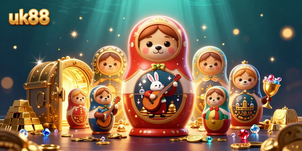 Experience wins with uk88, featuring a lively casino scene of cartoon bears and treasures.