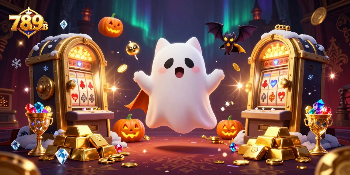 Experience the excitement of 789CLUB with a vibrant haunted casino scene featuring characters and treasures.