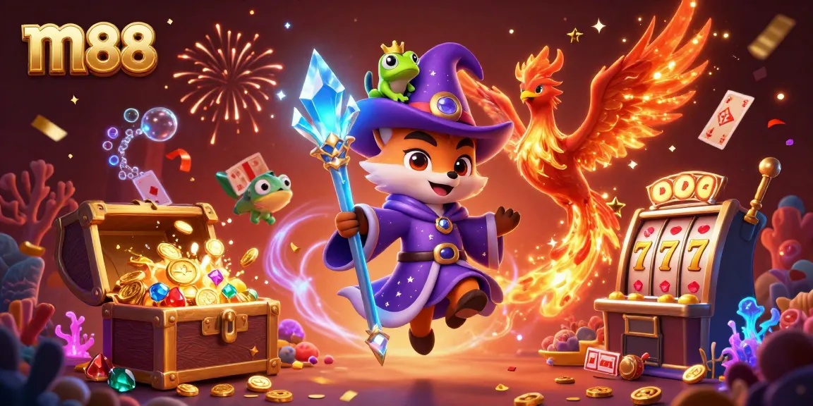 Spin the reels at m88 while enjoying an enchanting scene with glittering characters and treasure.