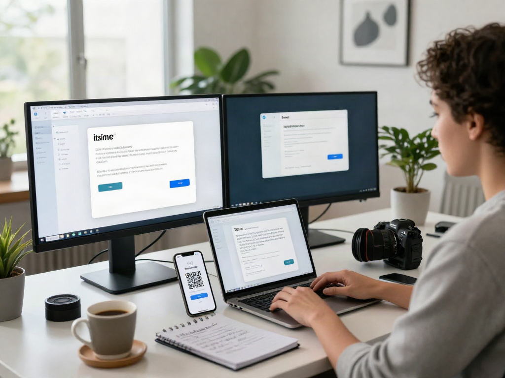 Schritt-für-Schritt-Anleitung zur Registrierung mit itsme im modernen Büro mit Laptop und Smartphone