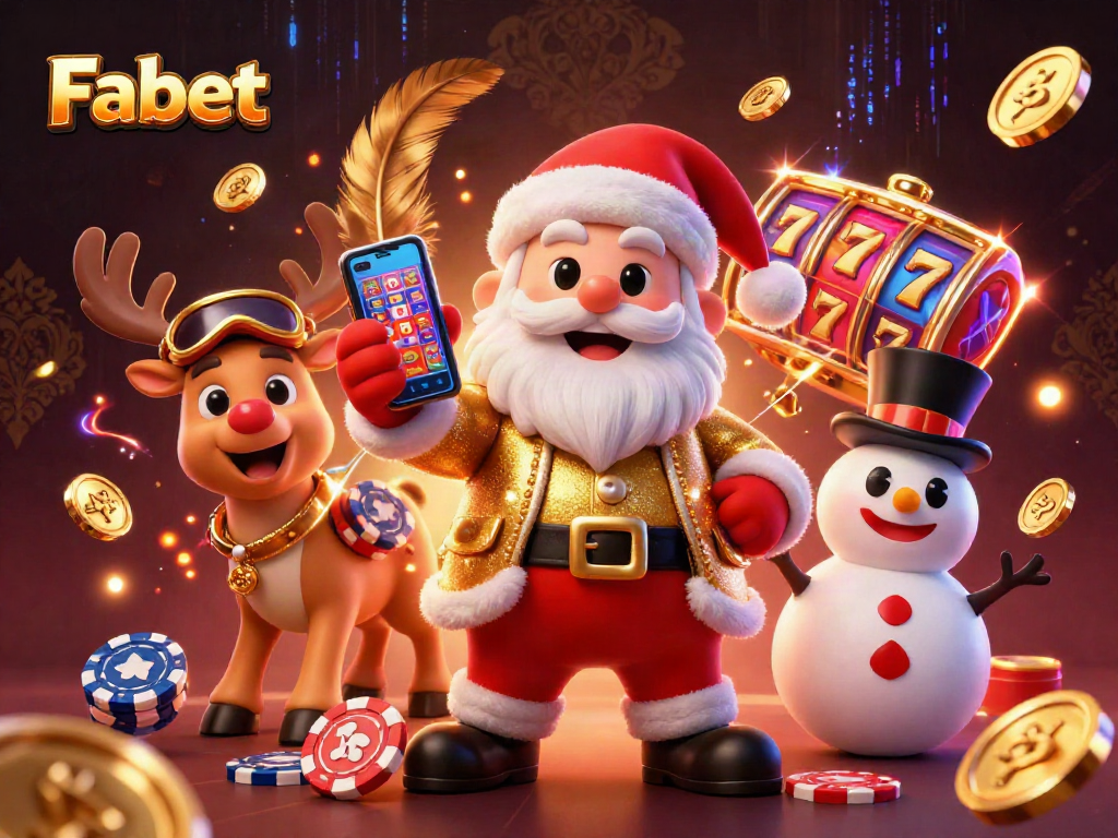 Engage in thrilling casino adventures with Fabet, featuring Santa in a jackpot scene.