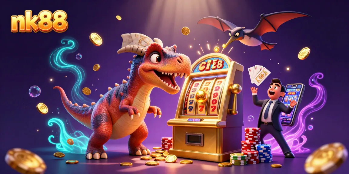 Experience exhilarating action with nk88 as the pachycephalosaurus scores coins from a golden slot machine.