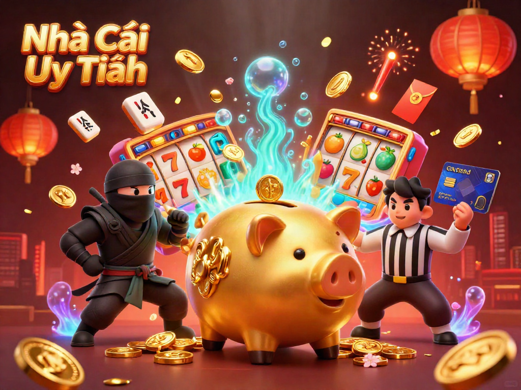 Experience excitement in the world of Nhà Cái Uy Tín with vibrant casino elements and dynamic characters.