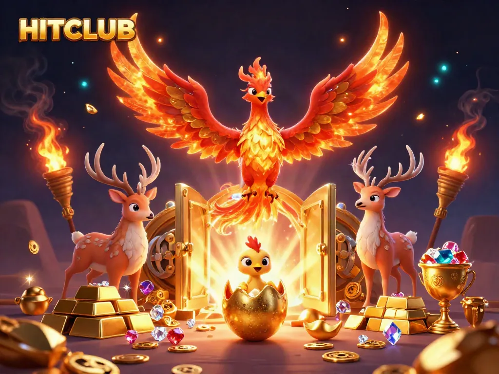 Experience excitement at HITCLUB with a magical 3D illustration featuring dynamic casino elements.