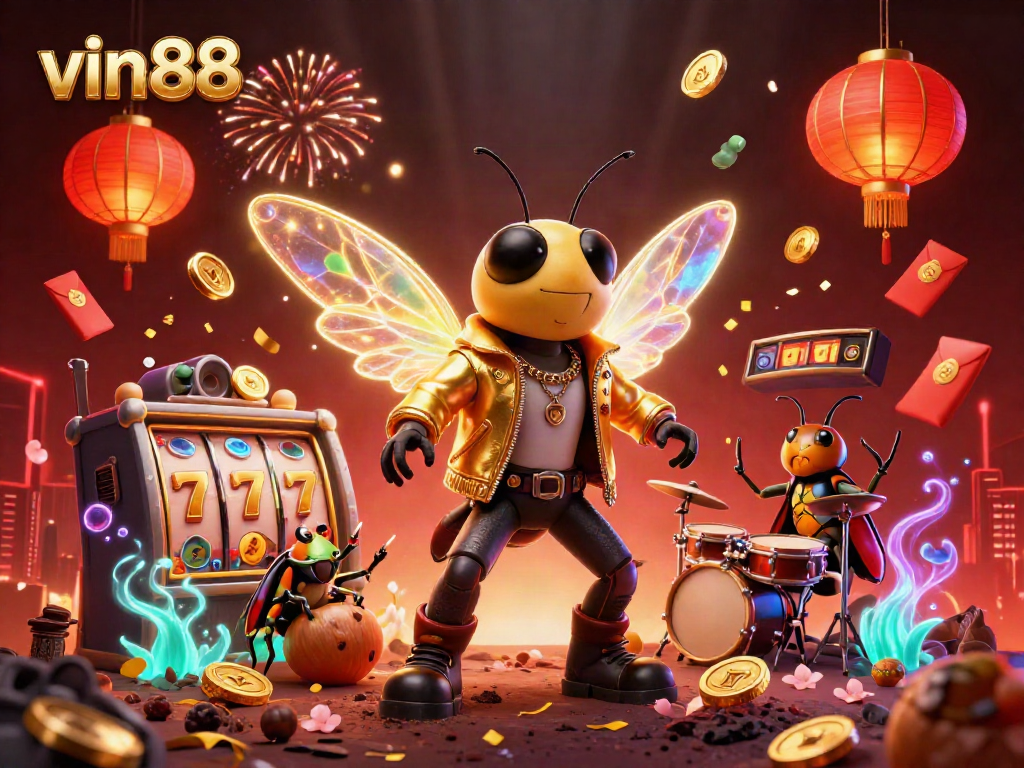 Experience the thrill of vin88 with animated characters and dynamic casino elements in an exciting 3D scene.