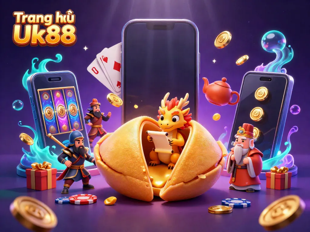 Experience thrilling gameplay at Trang chủ Uk88 with vibrant casino elements featuring golden coins and slot games.