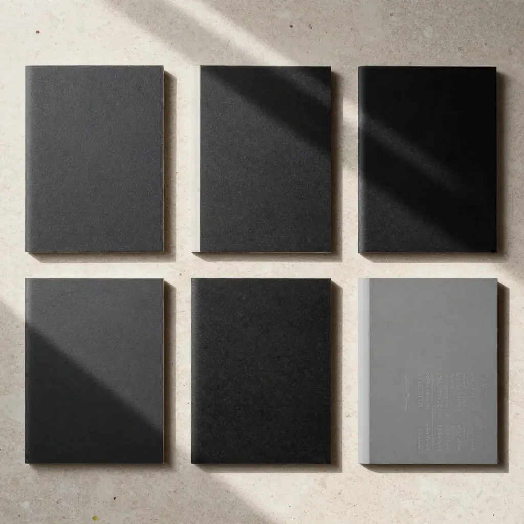 Monochromes Verlagsset auf Travertin, streng von oben arrangiert