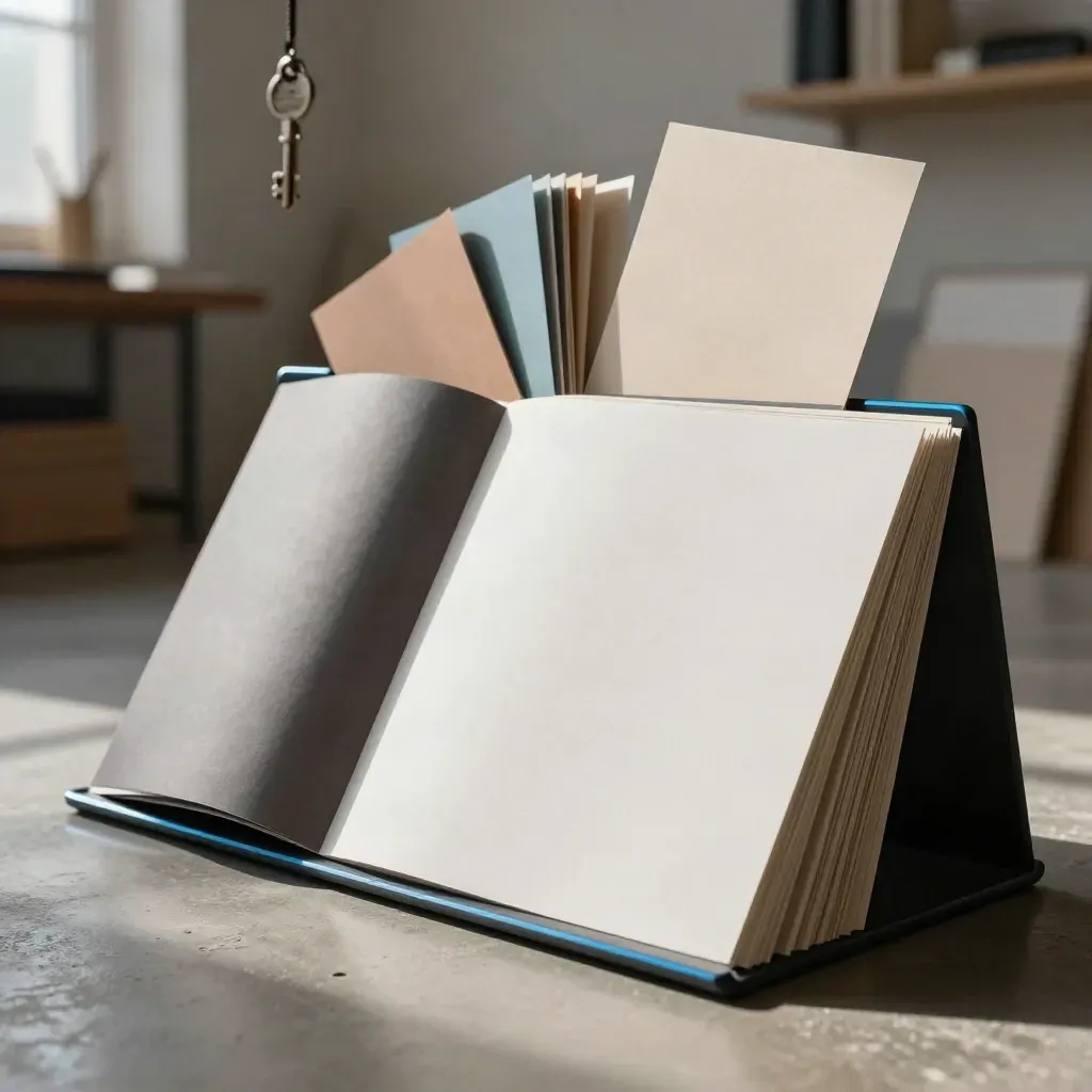 Schriftwahl-Workshop-Set mit Karten, Trennmodulen und kühlem Licht im Studio