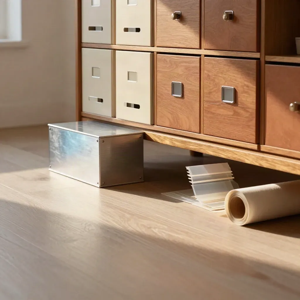 Warme Typografie-Werkstatt mit Schriftmappen, Holz und goldenem Fensterlicht