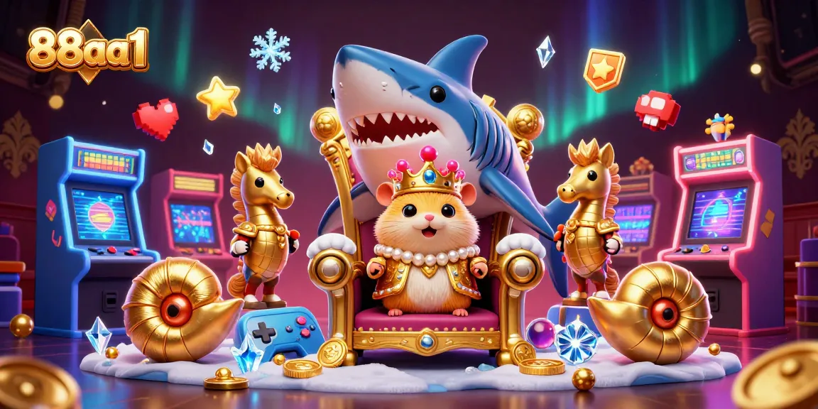 Play exciting games at 88aa1 with a fierce hamster king on a shark tooth throne